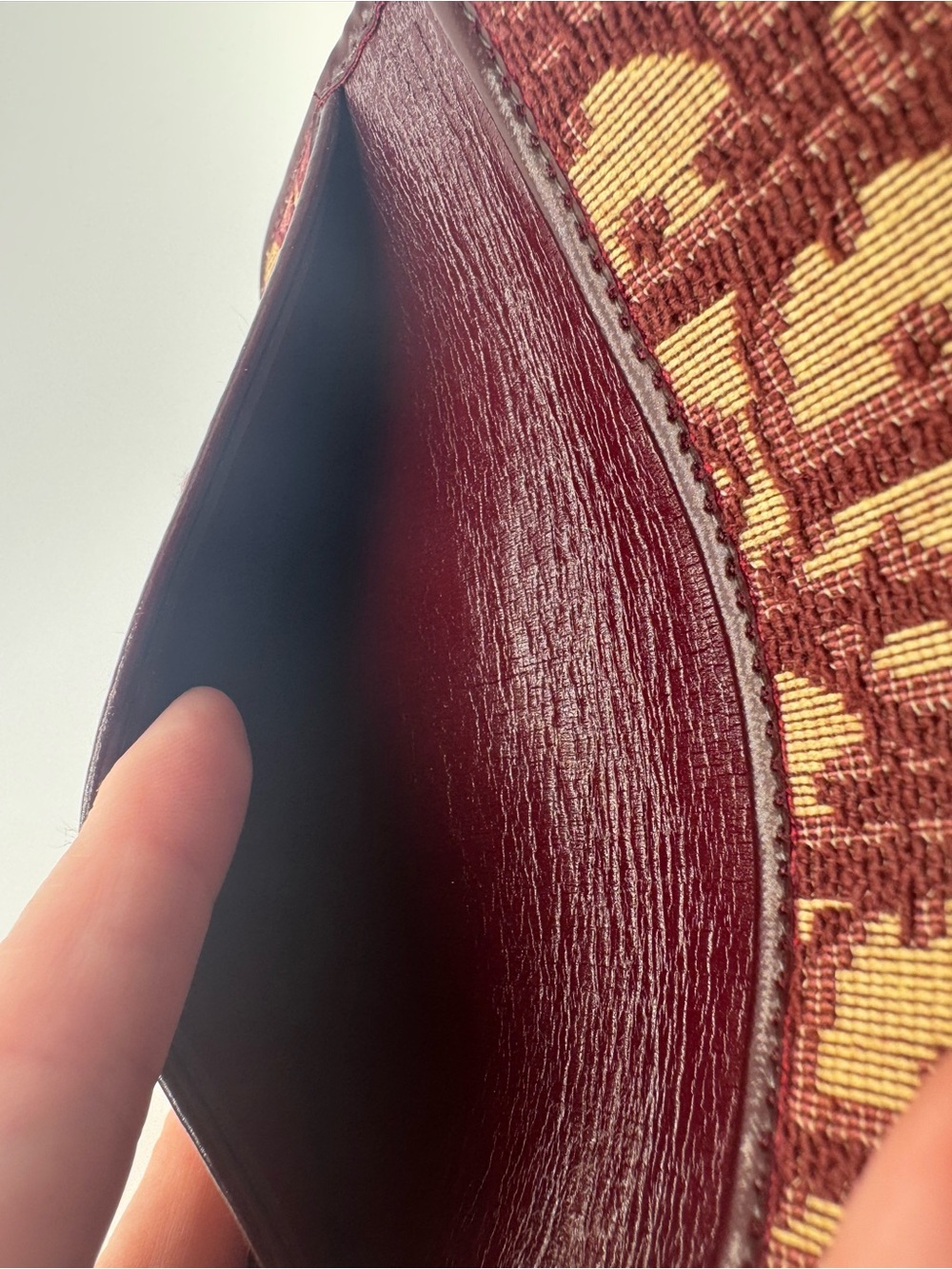 Christian Dior Vintage Oblique Wallet On Chain Burgundy Bordeaux Monogram AUTH - Picture 10 of 13